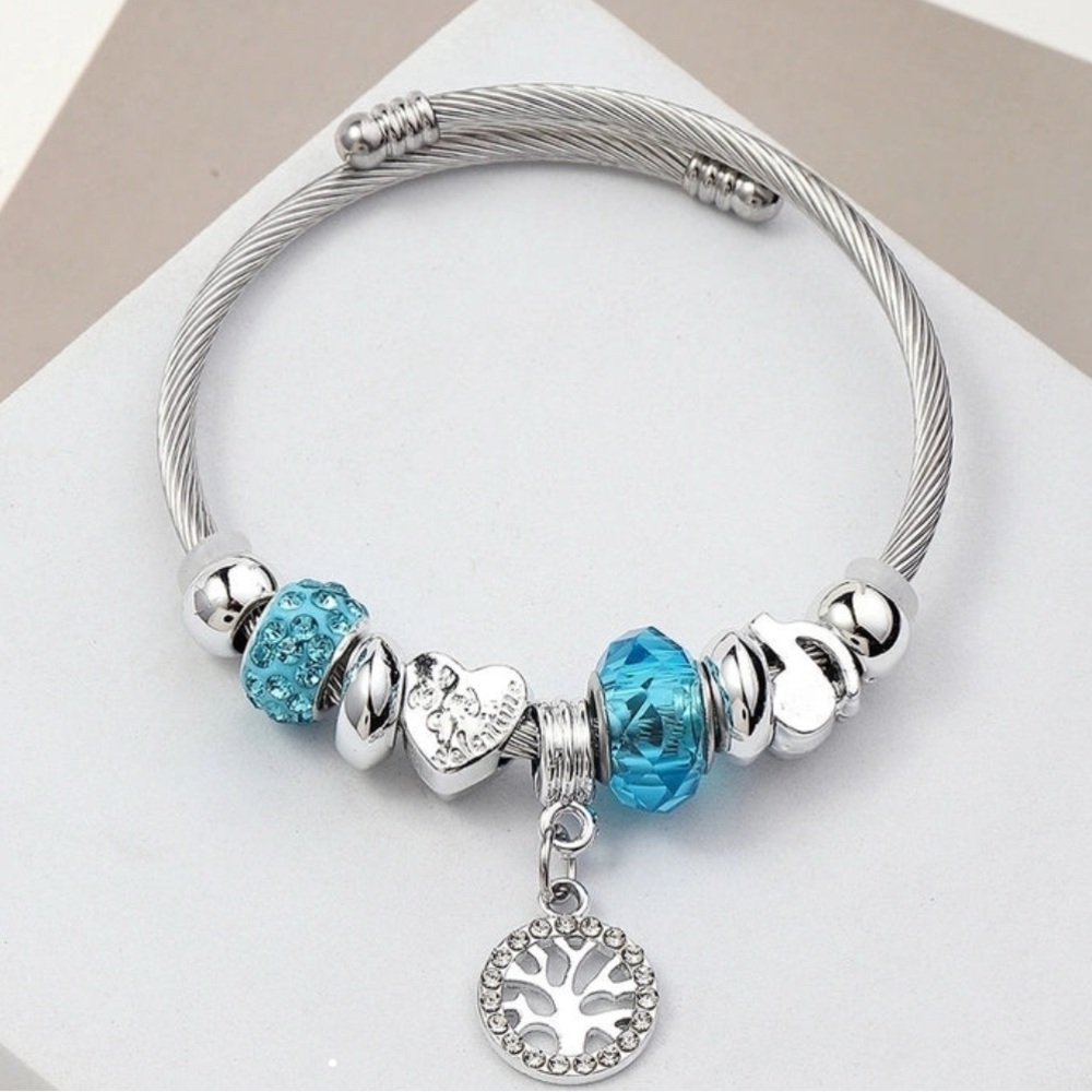 Elegant Silver and Blue Charm Bracelet